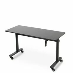 Tranzendesk Standing Desk with Front Handle and Detachable Wheels - 55” Sit to Stand Workstation – Black – Stand Steady