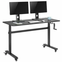 Tranzendesk Standing Desk with Front Handle and Detachable Wheels - 55” Sit to Stand Workstation – Black – Stand Steady -Outlet Desks Store unnamed file 10013