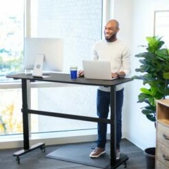 Tranzendesk Standing Desk with Front Handle and Detachable Wheels - 55” Sit to Stand Workstation – Black – Stand Steady -Outlet Desks Store unnamed file 10014
