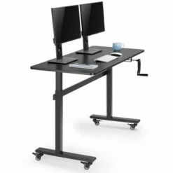 Tranzendesk Standing Desk with Front Handle and Detachable Wheels - 55” Sit to Stand Workstation – Black – Stand Steady -Outlet Desks Store unnamed file 10017