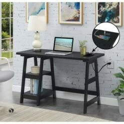 Designs2Go Trestle Desk with Charging Station and Shelves - Breighton Home Cherry