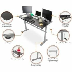 Tranzendesk Standing Desk – 55" Manual Height Adjustable Workstation – Black with Silver Legs – Stand Steady -Outlet Desks Store unnamed file 10056