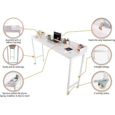 Joy Overbed Table with Wheels – 69.5” Height Adjustable Desk -- Best Fits Full & Queen Beds – White - Stand Steady 4 Joy Overbed Table with Wheels – 69.5” Height Adjustable Desk -- Best Fits Full & Queen Beds – White - Stand Steady - Image 2
