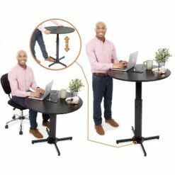 Multifunctional Round Table with Pneumatic Height Adjustment – White – Stand Steady