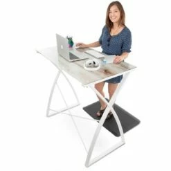 Joy Glass Standing Desk – 43” Modern Multifunctional Stand-Up Table – Wood Print – Stand Steady