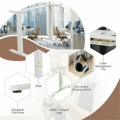 Costway Hand Crank Sit to Stand Desk Frame Height Adjustable Standing Base White -Outlet Desks Store unnamed file 10218