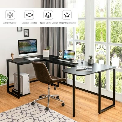 Costway 79'' U-Shaped Computer Desk Home Office Workstation w/ CPU Stand Brown/Black 5 Costway 79'' U-Shaped Computer Desk Home Office Workstation w/ CPU Stand Brown/Black - Image 3
