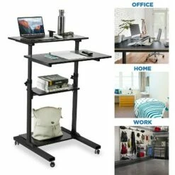 Mount-It! 27.5"W Mobile Height Adjustable Desk Black Plastic/Steel MI-7940-BLACK