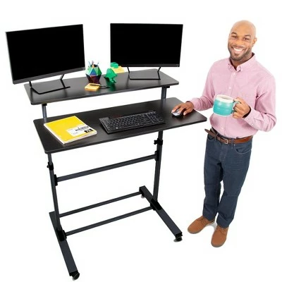 Tranzendesk Dual Level Standing Desk – 40" Mobile Height Adjustable Workstation – Black – Stand Steady 4 Tranzendesk Dual Level Standing Desk – 40" Mobile Height Adjustable Workstation – Black – Stand Steady - Image 2