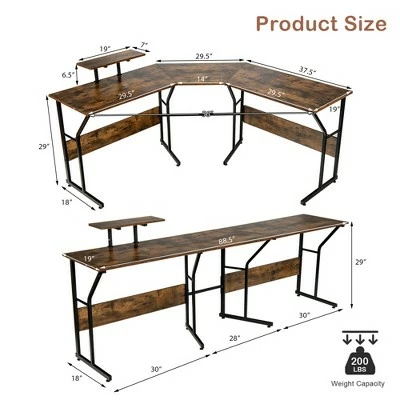 Costway 88.5'' L Shaped Reversible Computer Desk 2 Person Long Table Monitor Stand 3 Costway 88.5'' L Shaped Reversible Computer Desk 2 Person Long Table Monitor Stand