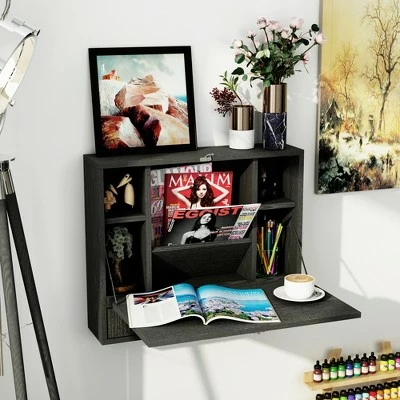 HomCom Wall Mounted Writing Computer Desk Workstation with Foldable Space Saving Design & Ample Interior Storage 3 HomCom Wall Mounted Writing Computer Desk Workstation with Foldable Space Saving Design & Ample Interior Storage