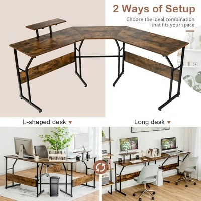 Costway 88.5'' L Shaped Reversible Computer Desk 2 Person Long Table Monitor Stand 7 Costway 88.5'' L Shaped Reversible Computer Desk 2 Person Long Table Monitor Stand - Image 5