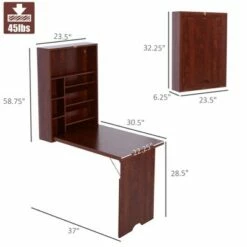 HOMCOM Compact Fold Out Wall Mounted Convertible Desk With Storage Mahogany -Outlet Desks Store unnamed file 10367