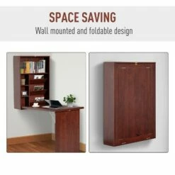 HOMCOM Compact Fold Out Wall Mounted Convertible Desk With Storage Mahogany -Outlet Desks Store unnamed file 10368