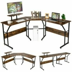 Costway 88.5'' L Shaped Reversible Computer Desk 2 Person Long Table Monitor Stand 22 Costway 88.5'' L Shaped Reversible Computer Desk 2 Person Long Table Monitor Stand -Outlet Desks Store unnamed file 1040