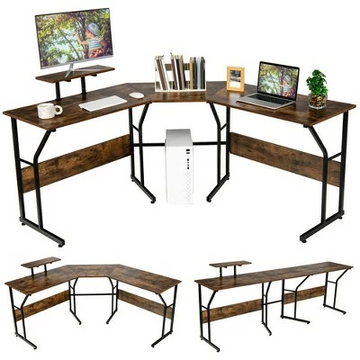 Costway 88.5'' L Shaped Reversible Computer Desk 2 Person Long Table Monitor Stand 11 Costway 88.5'' L Shaped Reversible Computer Desk 2 Person Long Table Monitor Stand - Image 9
