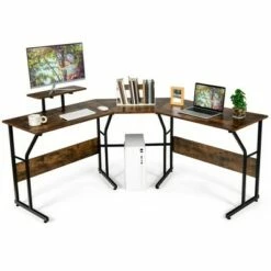 Costway 88.5'' L Shaped Reversible Computer Desk 2 Person Long Table Monitor Stand 23 Costway 88.5'' L Shaped Reversible Computer Desk 2 Person Long Table Monitor Stand -Outlet Desks Store unnamed file 1041
