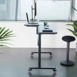 Tranzendesk Standing Desk with Dual Shelves, Front Handle, and Wheels – 55” Sit to Stand Workstation – Black – Stand Steady -Outlet Desks Store unnamed file 10420