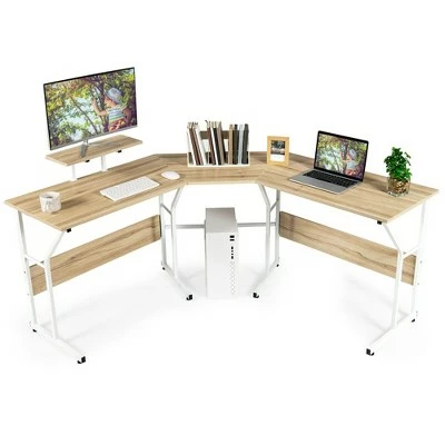 Costway 88.5'' L Shaped Reversible Computer Desk 2 Person Long Table Monitor Stand 14 Costway 88.5'' L Shaped Reversible Computer Desk 2 Person Long Table Monitor Stand - Image 12