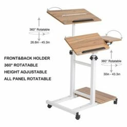 SDADI S092WFDT Mobile Standing Desk Sofa Desk Overbed Table 3 in 1 Multifunctional Desk with Monitor Lock &PC Case Shelf, Dark Grain