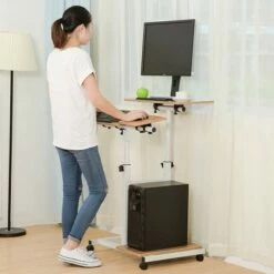 SDADI S092WFDT Mobile Standing Desk Sofa Desk Overbed Table 3 in 1 Multifunctional Desk with Monitor Lock &PC Case Shelf, Dark Grain -Outlet Desks Store unnamed file 10532