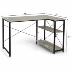 Costway 48'' Reversible L Shaped Computer Desk Home Office Table Adjustable Shelf BrownGrayNatural -Outlet Desks Store unnamed file 1064