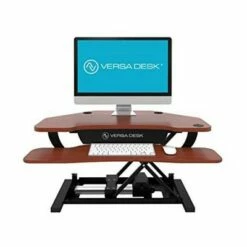 VersaDesk 36 Inch Power Pro Corner Electric Powered Ergonomic Standing Desk Converter Riser with Spacious Tiers and Mouse Tray, Cherry Woodgrain