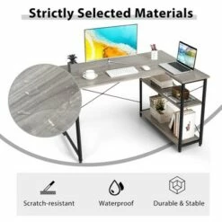 Costway 48'' Reversible L Shaped Computer Desk Home Office Table Adjustable Shelf BrownGrayNatural -Outlet Desks Store unnamed file 1067
