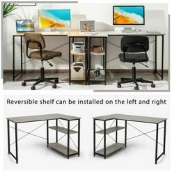 Costway 48'' Reversible L Shaped Computer Desk Home Office Table Adjustable Shelf BrownGrayNatural -Outlet Desks Store unnamed file 1068