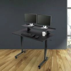Stand Up Desk Store Two Tier Crank Adjustable Standing Desk – Provides Enhanced Ergonomics and Additional Desktop Space (48", Black Frame / Black Top)