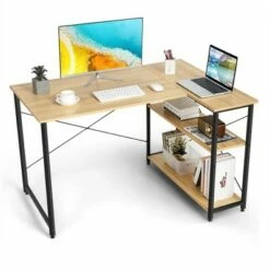 Costway 48'' Reversible L Shaped Computer Desk Home Office Table Adjustable Shelf BrownGrayNatural -Outlet Desks Store unnamed file 1072
