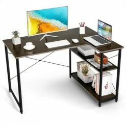Costway 48'' Reversible L Shaped Computer Desk Home Office Table Adjustable Shelf BrownGrayNatural -Outlet Desks Store unnamed file 1073