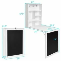 Costway Wall Mounted Table Fold Out Convertible Desk with A Blackboard/Chalkboard White