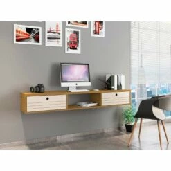 Liberty Floating Office Desk Cinnamon/Off White - Manhattan Comfort