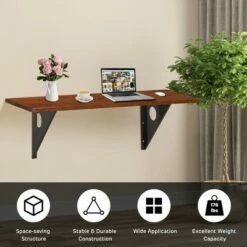 Costway 40''x14'' Wall-Mounted Desk Rubber Wood Dining Table Space Saving -Outlet Desks Store unnamed file 10843