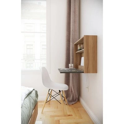 Slim Small Wall Mounted Secretary Desk Nutmeg/Charcoal Gray - Nexera 5 Slim Small Wall Mounted Secretary Desk Nutmeg/Charcoal Gray - Nexera - Image 3