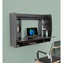 Basicwise Wall Mount Laptop Office Desk with Shelves