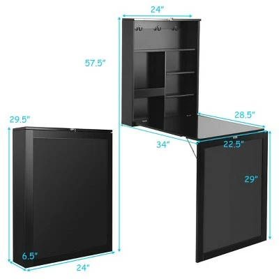 Costway Wall Mounted Table Fold Out Convertible Desk with A Blackboard/Chalkboard Black 3 Costway Wall Mounted Table Fold Out Convertible Desk with A Blackboard/Chalkboard Black