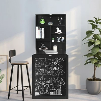 Costway Wall Mounted Table Fold Out Convertible Desk with A Blackboard/Chalkboard Black 4 Costway Wall Mounted Table Fold Out Convertible Desk with A Blackboard/Chalkboard Black - Image 2