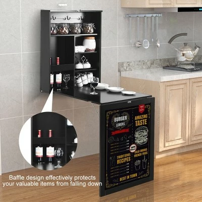 Costway Wall Mounted Table Fold Out Convertible Desk with A Blackboard/Chalkboard Black 6 Costway Wall Mounted Table Fold Out Convertible Desk with A Blackboard/Chalkboard Black - Image 4