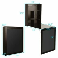 Costway Wall Mounted Table Fold Out Convertible Desk with A Blackboard/Chalkboard Brown