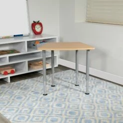 Emma and Oliver Hex Natural Collaborative Adjustable Student Desk - Home and Classroom