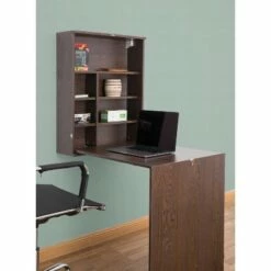 Basicwise Wall Mount Laptop Fold-out Desk with Shelves