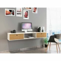 62.99" Liberty Floating Office Desk Off White/Cinnamon - Manhattan Comfort