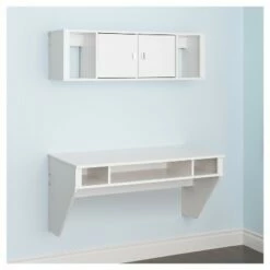 Designer Floating Desk and Hutch Set - White - Prepac