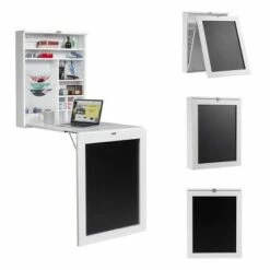 Costway Wall Mounted Table Convertible Desk Fold Out Storage Chalkboard White -Outlet Desks Store unnamed file 10969