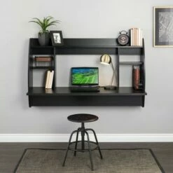 Floating Double Wide Desk - Prepac Black