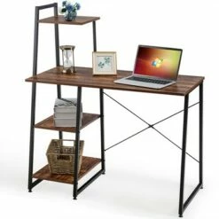 Costway Computer Desk with Shelves Study Writing Desk Workstation with Bookshelf NaturalBrown -Outlet Desks Store unnamed file 11140