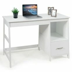 Costway 47.5'' Computer Desk Trestle Desk Writing Study Workstation w/ Shelf & 2 Drawers -Outlet Desks Store unnamed file 11206