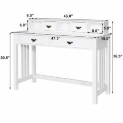 Costway Writing Desk Mission White Home Office Computer Desk 4 Drawer White